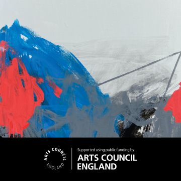 Arts Council England. An abstract painting shows above the words ’Supported Using Public Funding by Arts Council England’ and the Arts Council logo.